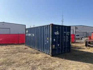 K3 shipping container positioned on firm ground in Central Texas