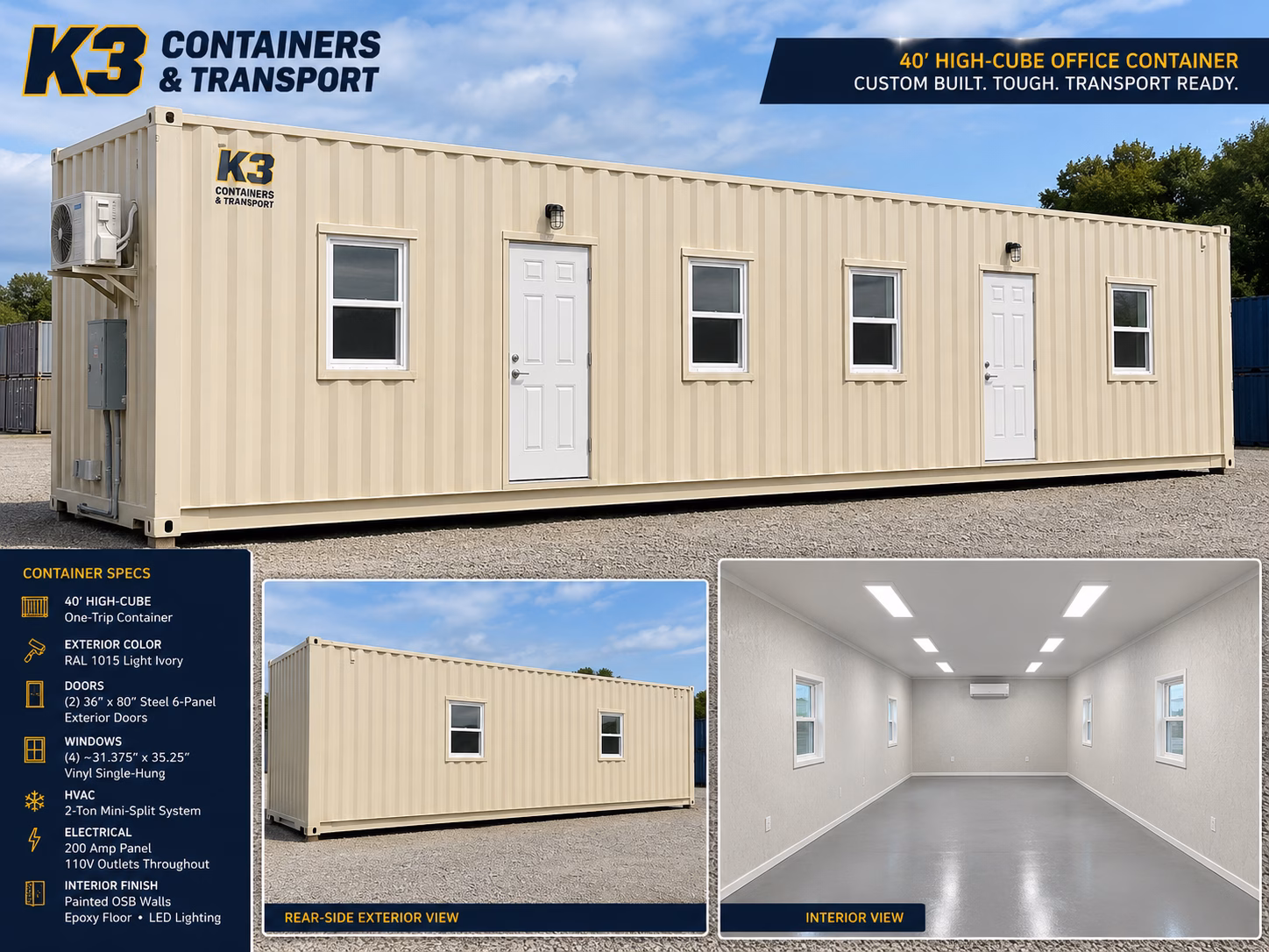 40 foot shipping container office for K3 Containers in Waco and Central Texas